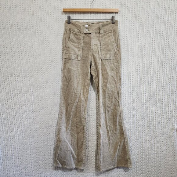 Forever 21 Y2K Style Flare Corduroy Tan Mid-Rise Trouser Pants Size Small - Picture 15 of 16